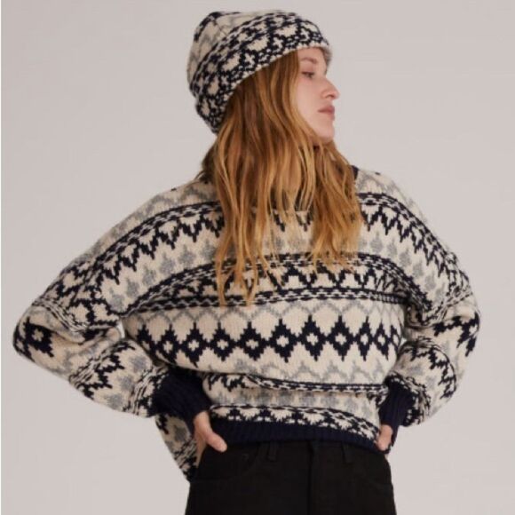 Favorite Daughter Sweater & Hat Set, Blue-Grey Fair Isle, NWT, Size M - Picture 2 of 10